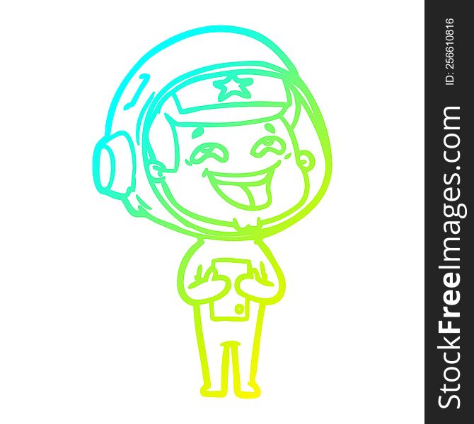 Cold Gradient Line Drawing Cartoon Laughing Astronaut