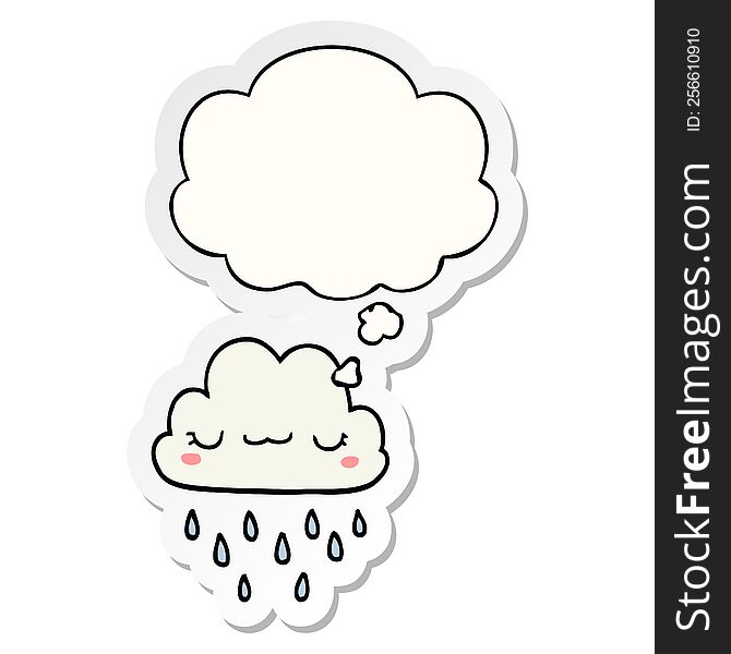 cartoon storm cloud with thought bubble as a printed sticker