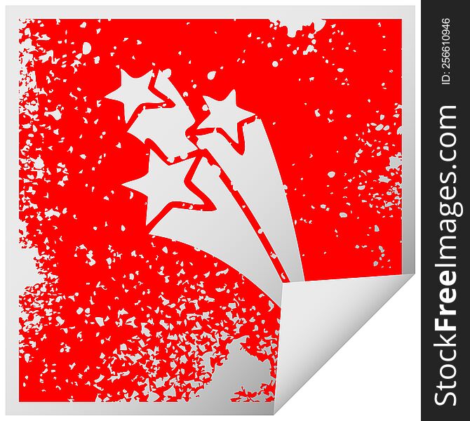 distressed square peeling sticker symbol of a shooting stars