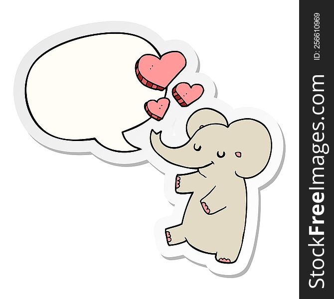 cartoon elephant with love hearts with speech bubble sticker. cartoon elephant with love hearts with speech bubble sticker