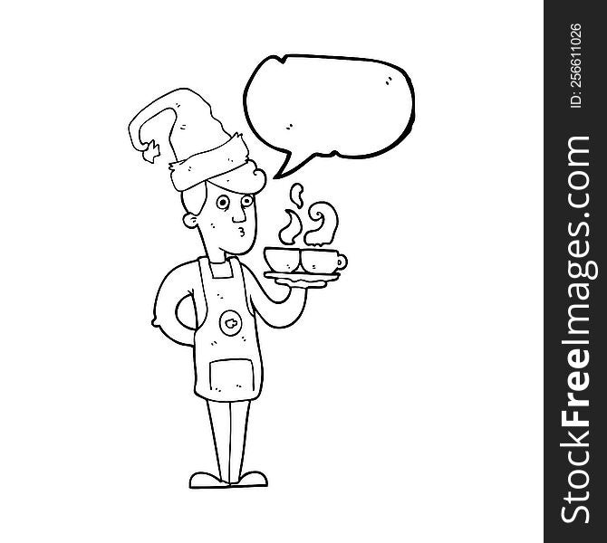 Speech Bubble Cartoon Barista Serving Coffee At Christmas