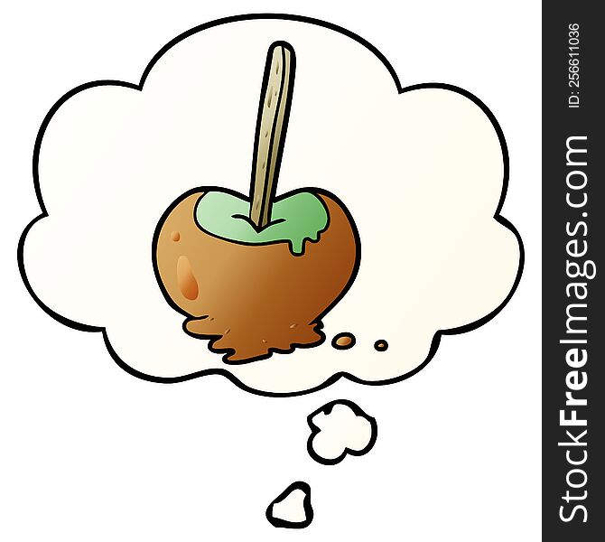 cartoon toffee apple with thought bubble in smooth gradient style