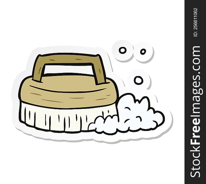 Sticker Of A Cartoon Scrubbing Brush