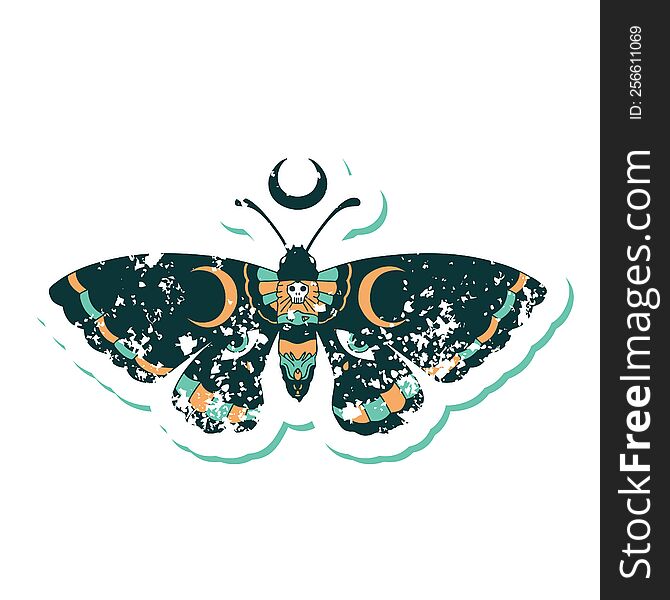 iconic distressed sticker tattoo style image of a moth. iconic distressed sticker tattoo style image of a moth