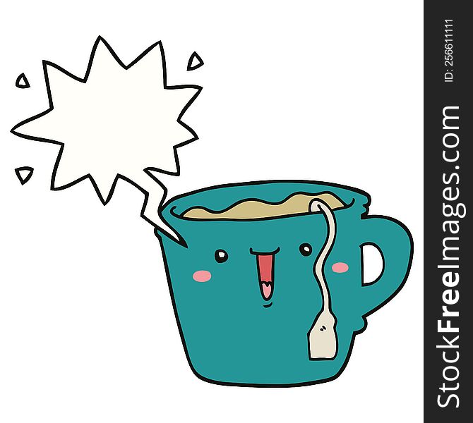 Cute Cartoon Coffee Cup And Speech Bubble