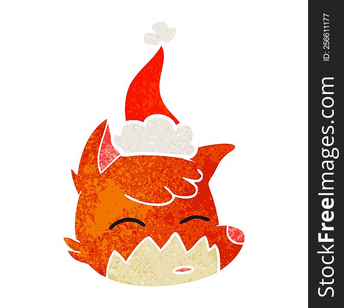 Retro Cartoon Of A Fox Face Wearing Santa Hat