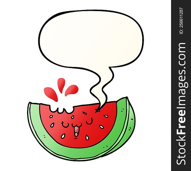 cartoon watermelon with speech bubble in smooth gradient style