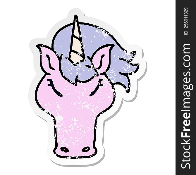 Distressed Sticker Of A Quirky Hand Drawn Cartoon Unicorn