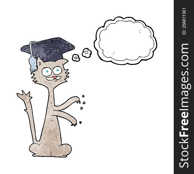 Thought Bubble Textured Cartoon Cat With Graduation Cap