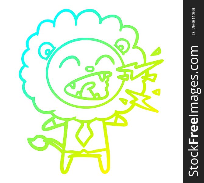 cold gradient line drawing of a cartoon roaring lion businessman