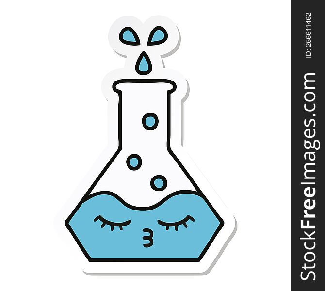 sticker of a cute cartoon science beaker