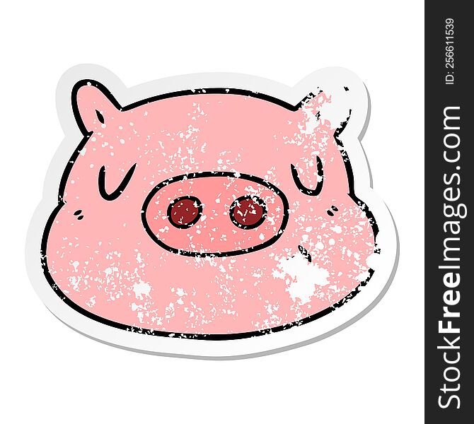 Distressed Sticker Of A Cartoon Pig Face
