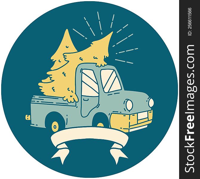 icon of a tattoo style truck carrying trees