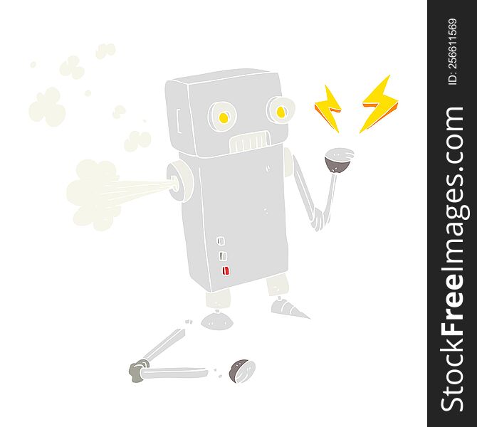 Flat Color Illustration Of A Cartoon Broken Robot