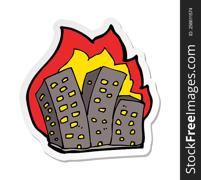 sticker of a cartoon burning buildings