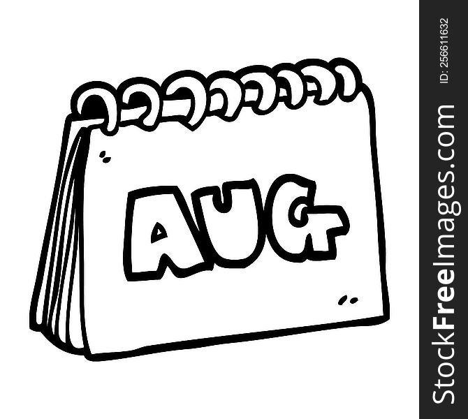 line drawing cartoon calendar showing month of august