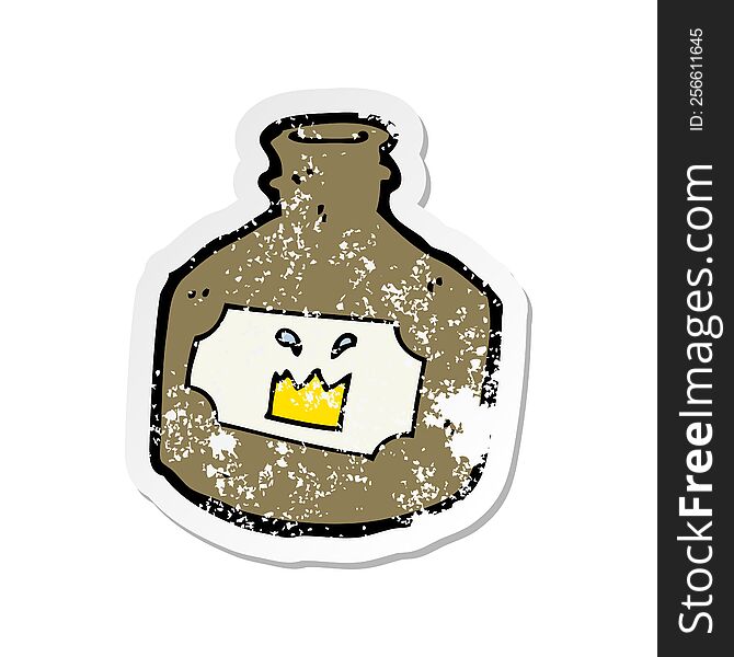 retro distressed sticker of a cartoon old whiskey bottle