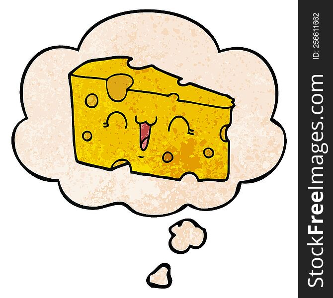 Cartoon Cheese And Thought Bubble In Grunge Texture Pattern Style