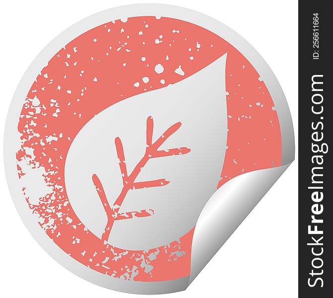 Distressed Circular Peeling Sticker Symbol Autumn Leaf