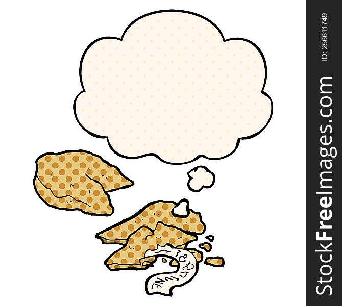 cartoon fortune cookies with thought bubble in comic book style