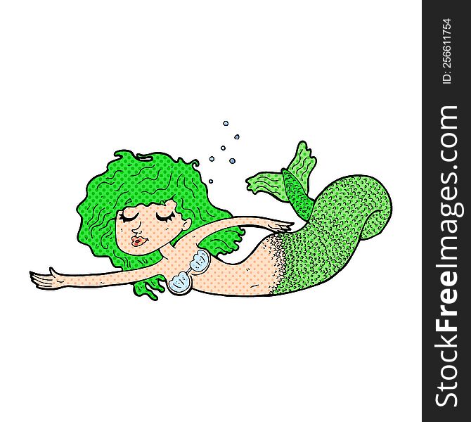 Cartoon Green Haired Mermaid