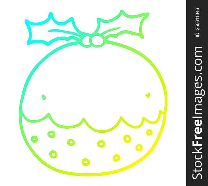 cold gradient line drawing of a cartoon christmas pudding