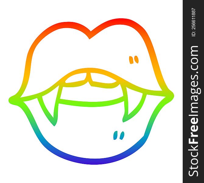 Rainbow Gradient Line Drawing Cartoon Vampire Mouth
