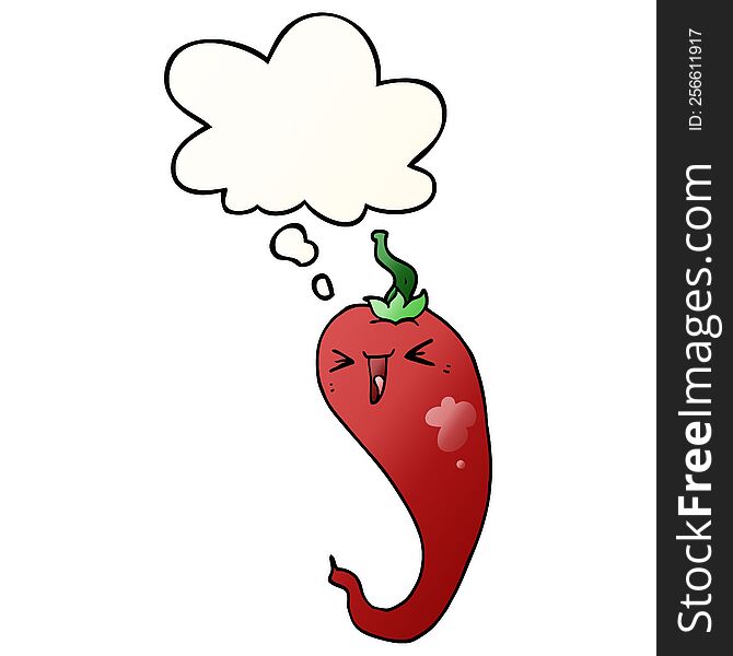 Cartoon Hot Chili Pepper And Thought Bubble In Smooth Gradient Style