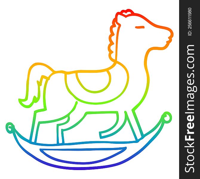 rainbow gradient line drawing of a cartoon rocking horse