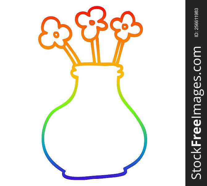 Rainbow Gradient Line Drawing Cartoon Flower Vase