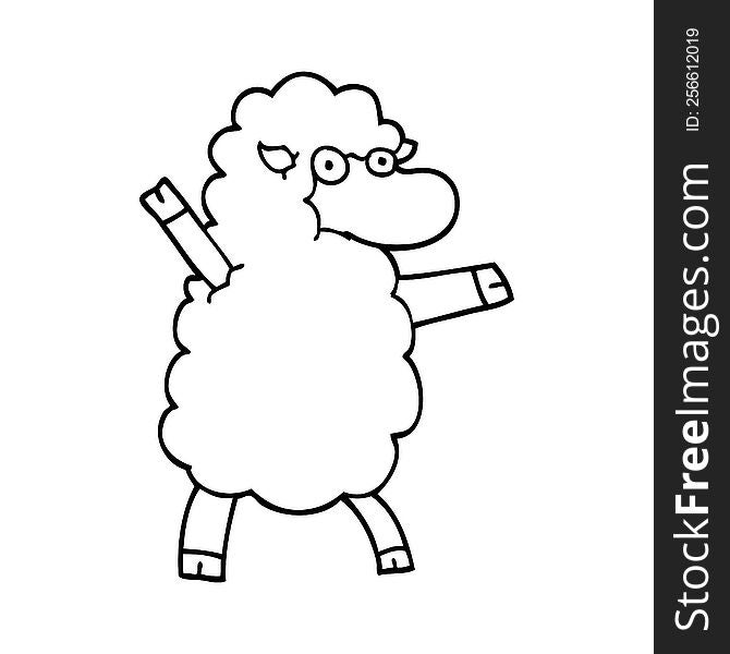 Line Drawing Cartoon Black Sheep