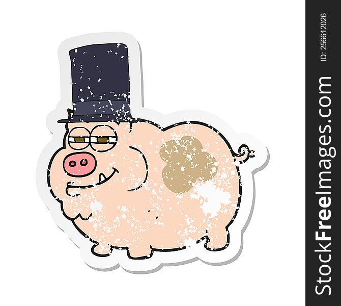 retro distressed sticker of a cartoon rich pig