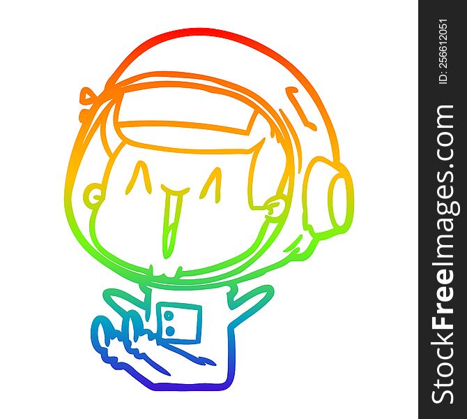 rainbow gradient line drawing of a happy cartoon astronaut sitting