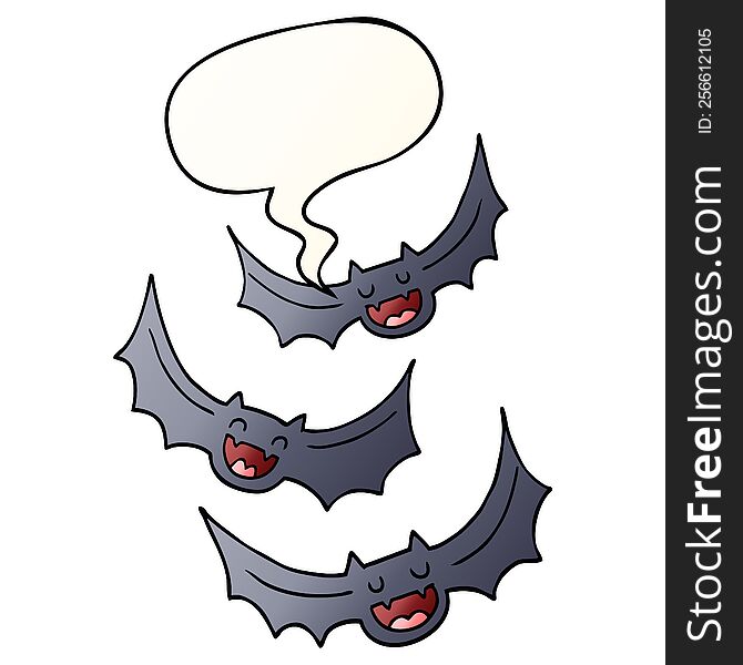 cartoon vampire bats with speech bubble in smooth gradient style