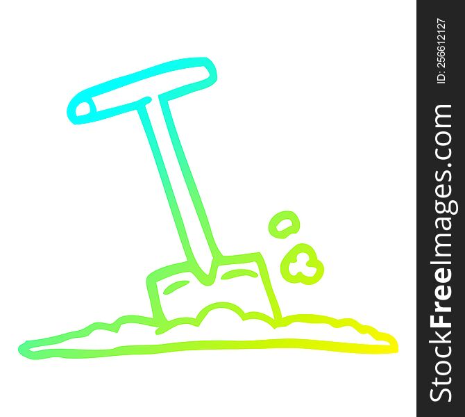 Cold Gradient Line Drawing Cartoon Shovel In Dirt