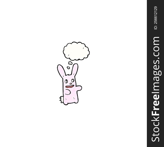 cartoon spooky pink rabbit with thought bubble