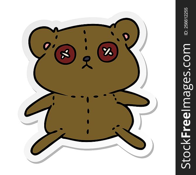 freehand drawn sticker cartoon of a cute stiched up teddy bear