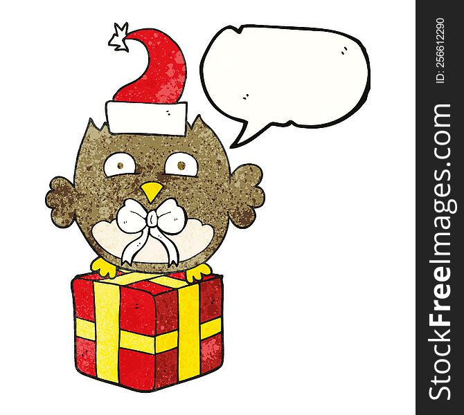 Speech Bubble Textured Cartoon Christmas Owl