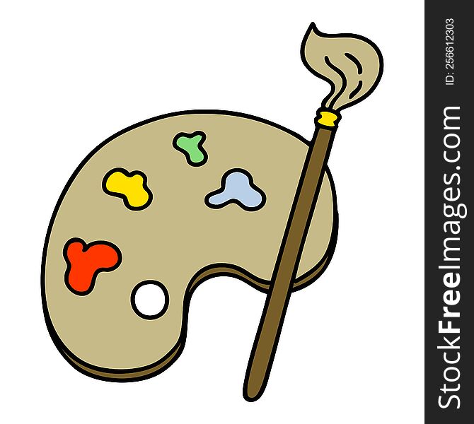 cartoon of an artists palette and brush. cartoon of an artists palette and brush