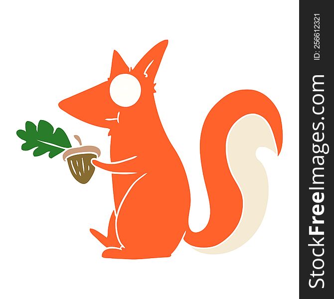 flat color style cartoon squirrel with acorn