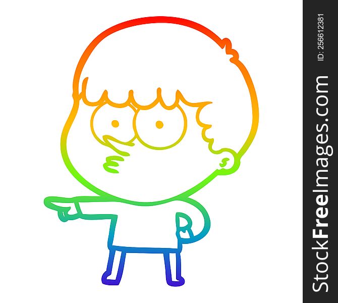Rainbow Gradient Line Drawing Cartoon Pointing Boy