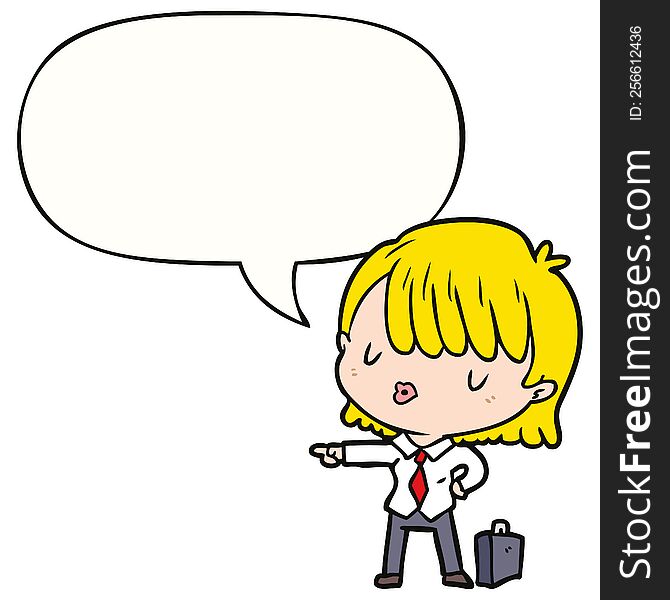 Cartoon Efficient Businesswoman Giving Orders And Speech Bubble