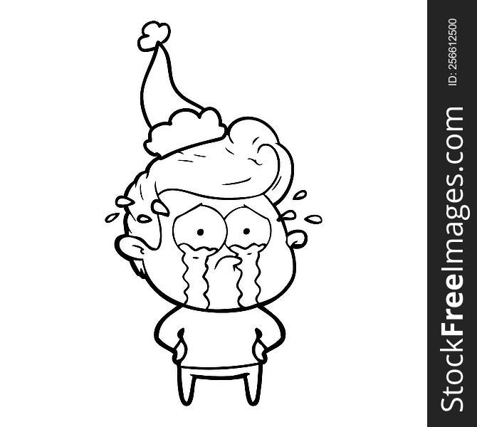 Line Drawing Of A Crying Man Wearing Santa Hat