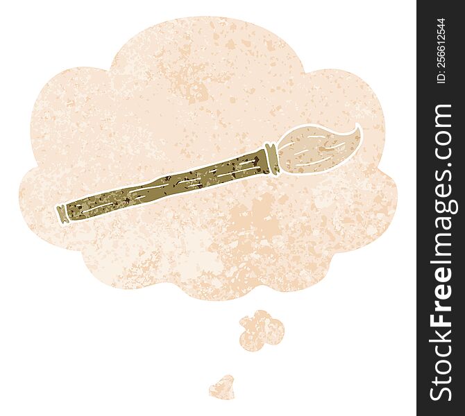 cartoon paint brush with thought bubble in grunge distressed retro textured style. cartoon paint brush with thought bubble in grunge distressed retro textured style