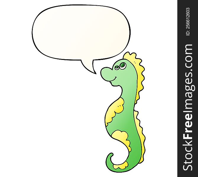 Cartoon Sea Horse And Speech Bubble In Smooth Gradient Style