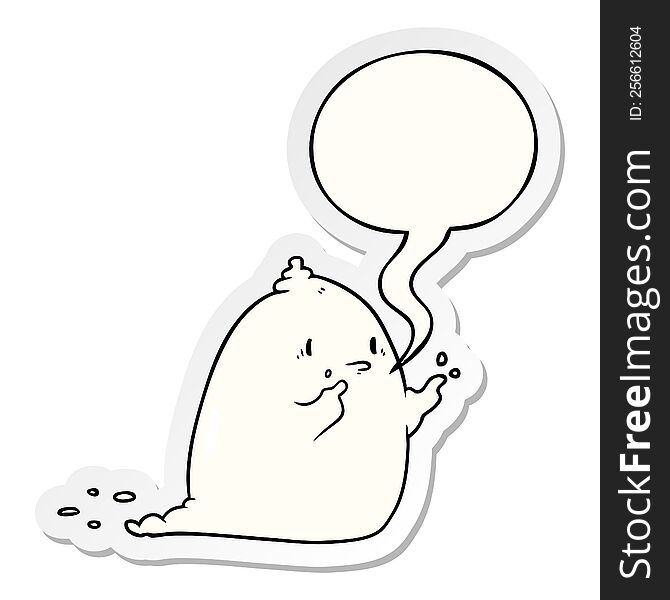 Cartoon Spooky Ghost And Speech Bubble Sticker
