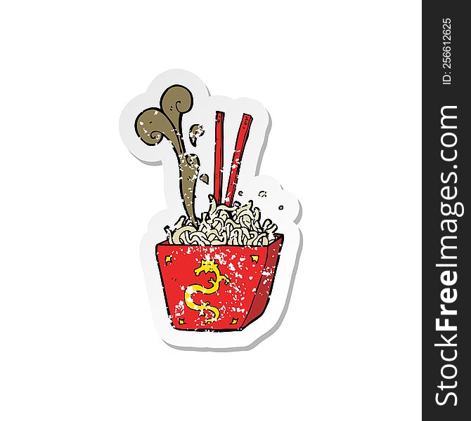 retro distressed sticker of a cartoon noodles in box