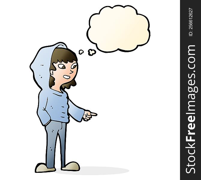 Cartoon Pointing Teenager With Thought Bubble