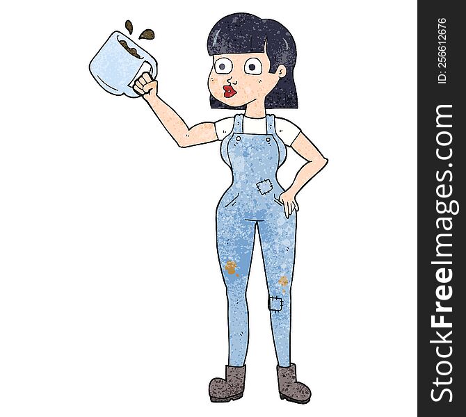 Textured Cartoon Female Worker With Coffee Mug