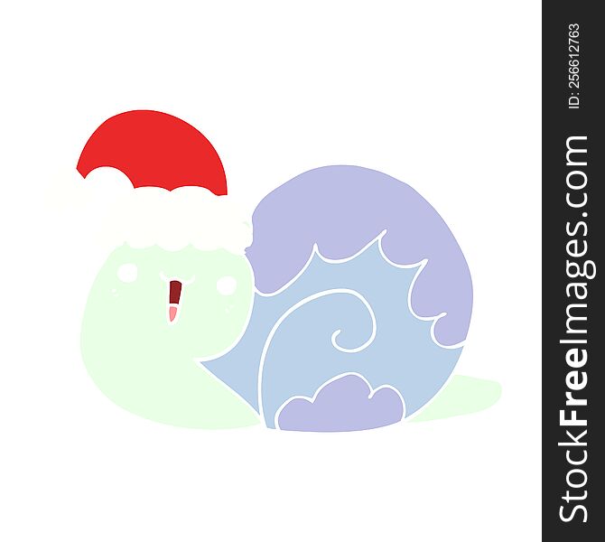 Cute Flat Color Style Cartoon Christmas Snail